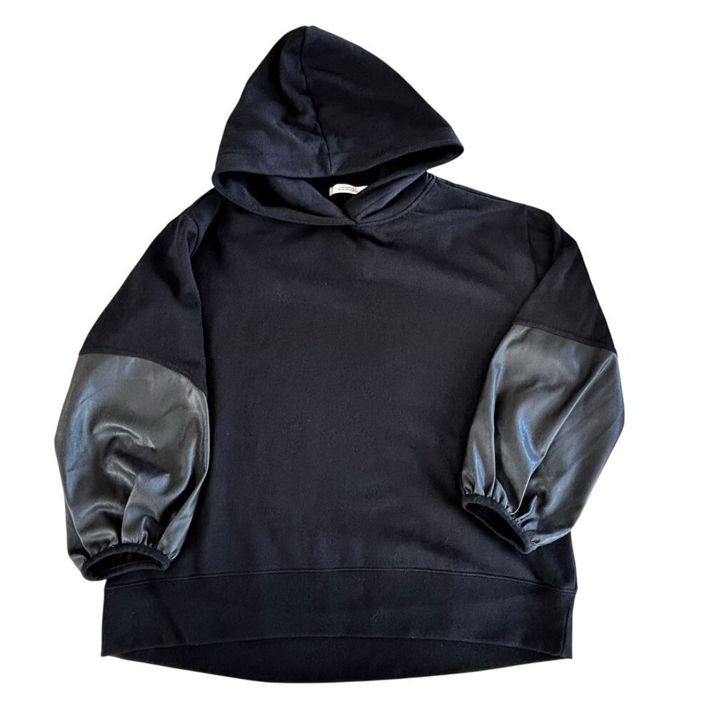 Dorothee Schumacher Oversized Hoodie Faux Leather Balloon Sleeve Black XL